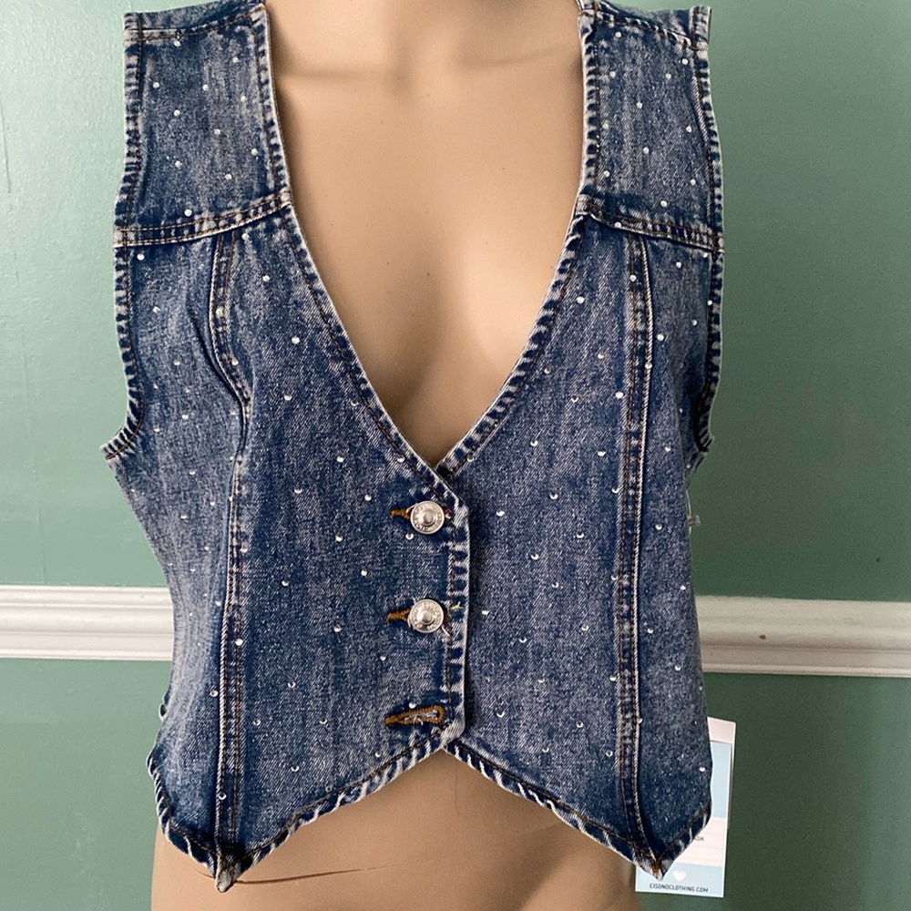 Cisono denim vest sparkle dark washed Sz. XL